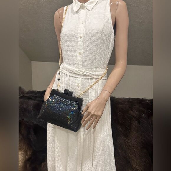 Iridescent Embossed Leather Handmade “Candy” Kisslock Acrylic Frame Clutch Bag - Picture 12 of 16